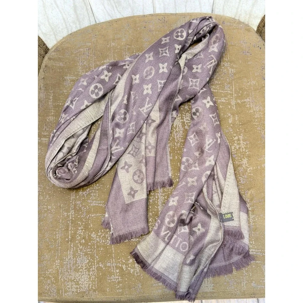 Louis Vuitton Monogram Shine Shawl Amarante Purple Brown Silk Blend Scarf Fringe